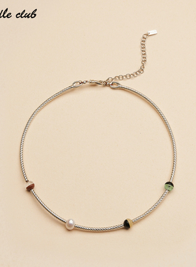 paddleclub拼接石珠银圈项链