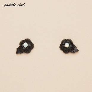 paddle club 手工雕刻木花925银耳钉