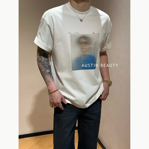 AUSTINBEAUTY【幻像帧语】男士人像纯棉T恤夏季百搭宽松短袖上衣