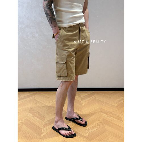 AUSTINBEAUTY【废土余风】男士水洗做旧短裤立体口袋宽松休闲百搭