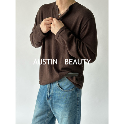 AUSTINBEAUTY【25上新】秋冬山羊绒绒衫长袖polo亨利领T恤时尚