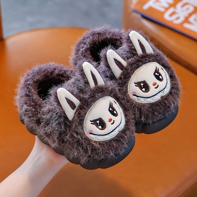 2025新款拉布布中大童儿童棉拖鞋包跟男童加绒加厚底宝宝棉鞋亲子