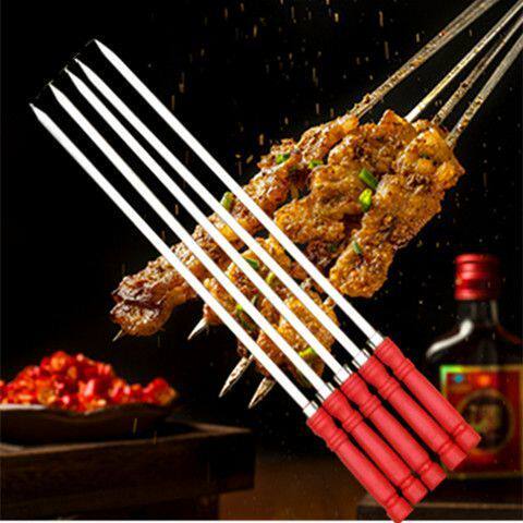 塑胶柄烧烤签不锈钢烧烤签子烤肉串带把手烧烤签防烫手柄烧烤配件