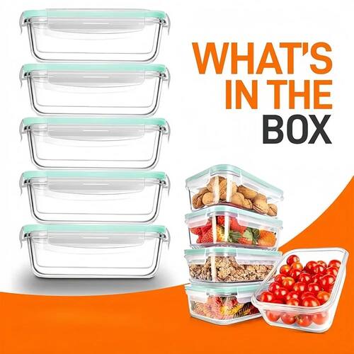 Rectangular Borosilicate Glass Lunch Box Microwave Oven Safe