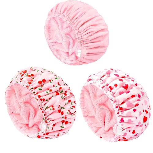 3 in 1 Women Waterproof Shower Cap Adjustable Polyester Abso