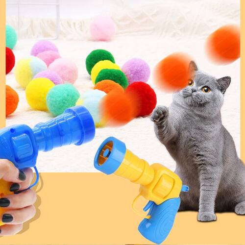 10-100pcs Cat Plush Ball Shooting Gun Funny Cat Toys Interac