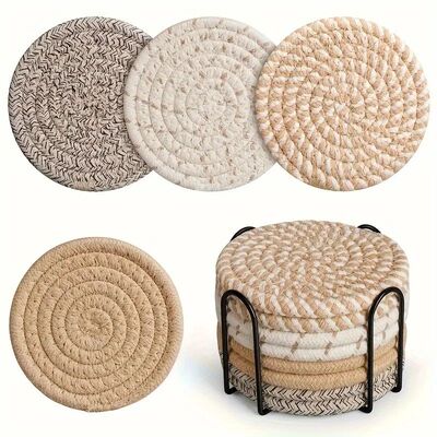 4pcs Absorbent Drink Coasters, Minimalist Cotton Fabric Coas