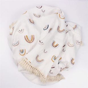 Cotton Muslin Swaddle Blankets for Newborn Baby Tassel Recei