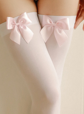 Sexy Women's Hosiery Pink Bow Stay Up Thigh High Silk St