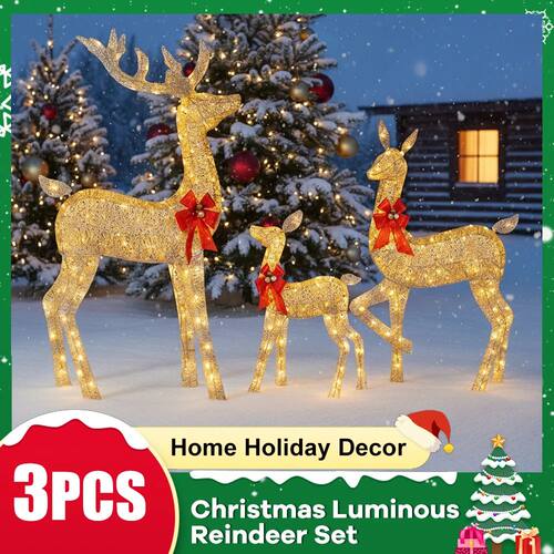 3PCS Christmas LED Light Up Deer Family Set Xmas Luminous Re