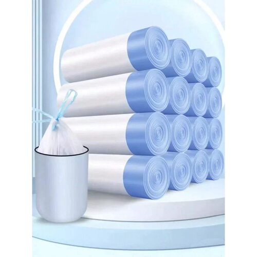 15pcs/roll Thick Trash Bags, Tear-Off Drawstring Trash Can L