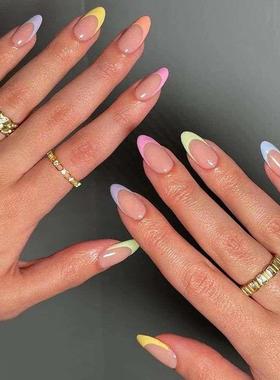 24pcs Colorful Almond Shaped Fake Nails Detachable Press On