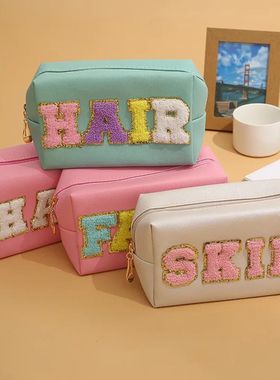 Patch Makeup Bag Chenille Letter Cosmetic Pouch Travel Organ