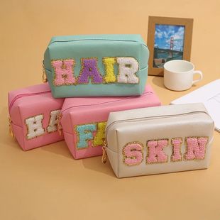 Patch Makeup Bag Chenille Letter Cosmetic Pouch Travel Organ