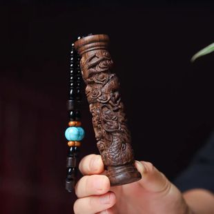 沉香木雕刻盘龙柱手把件霸气随身把玩车挂件装饰降龙柱生肖龙摆件