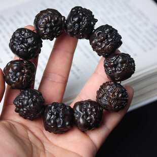 文莱沉香木雕刻龙生九子手串招财貔貅瑞兽佛珠念珠男士转运手链