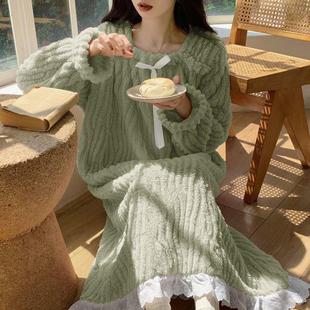 冬天睡衣女网红珊瑚绒加厚加绒新款秋冬季睡裙家居服小个子连衣裙