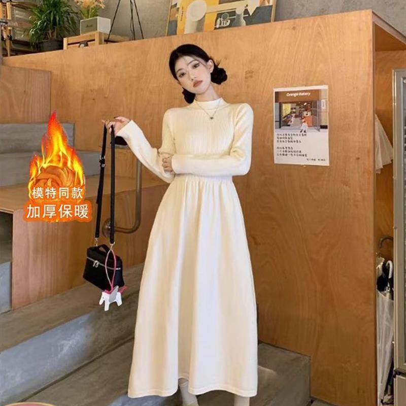 半高领纯色针织连衣裙女2025秋季新款小个子高腰修身叠穿内搭长裙,女装/女士精品,时尚套装,淘宝优惠券,粉丝福利购,淘宝优惠卷