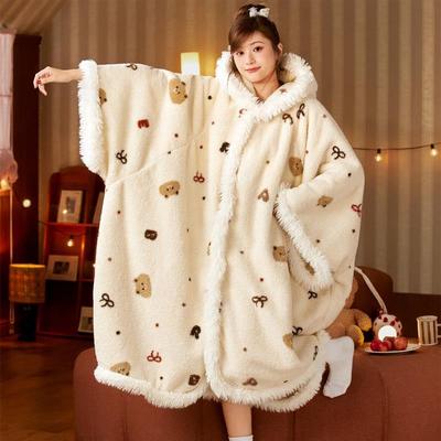 少女可爱斗篷连帽珊瑚绒睡衣女款秋冬款睡袍2025新款加厚长袍冬季
