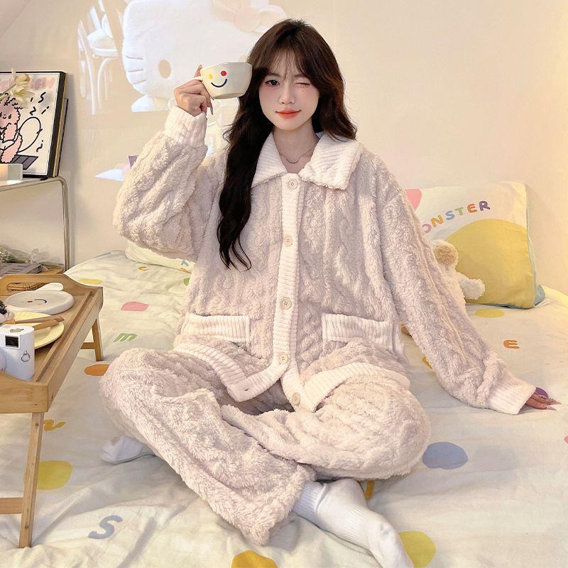 珊瑚绒睡衣冬季女款2024年新款秋冬加绒加厚法兰绒拉链可外穿冬天