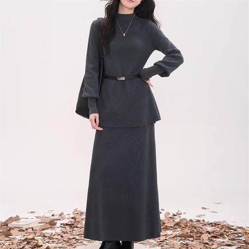 温柔高知穿搭女2025新款半高领灯笼袖针织衫复古高级感半身裙,女装/女士精品,时尚套装,淘宝优惠券,粉丝福利购,淘宝优惠卷