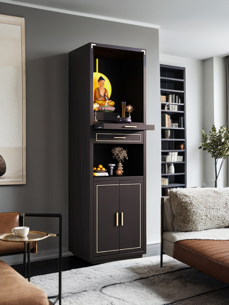 实木轻奢佛龛立柜家用客厅神台柜财神爷供桌现代描金佛柜神龛定制