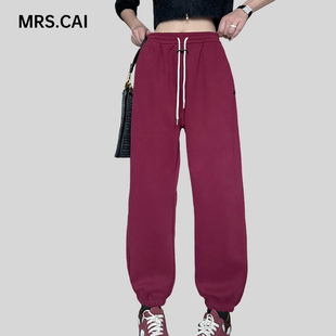 冬季加绒加厚高克重韩版高腰显瘦女士宽松束脚休闲卫裤