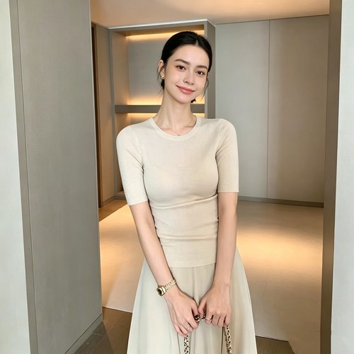 【澳美利奴羊毛】女士打底衫长袖/短袖两选 简约圆领修身SQ25052