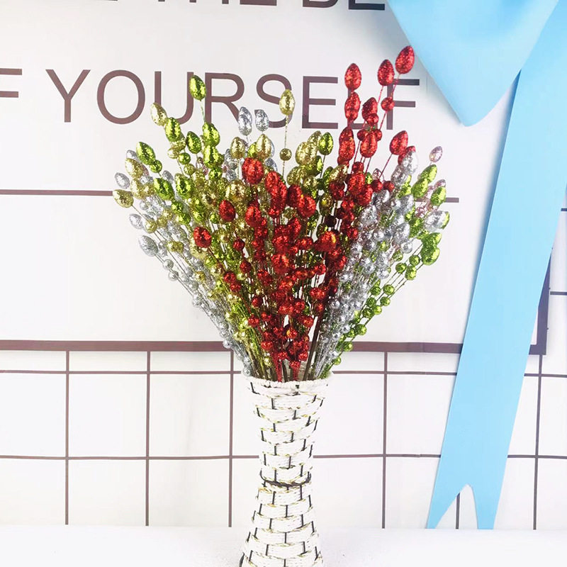 仿真果子插枝金粉亮片泡沫圣诞果子浆果节日气氛圣诞树装饰插枝花