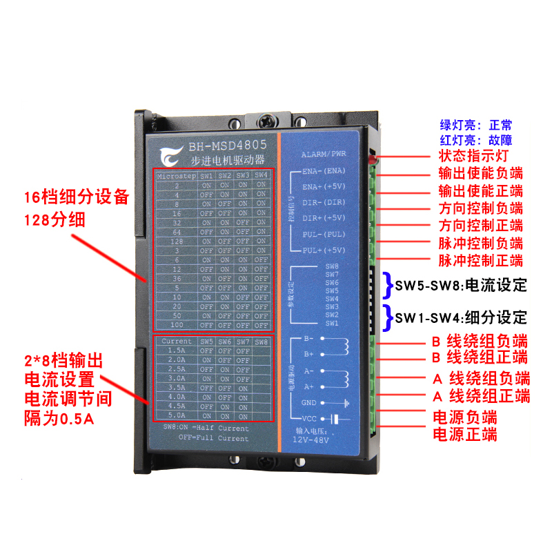 野火BH-MSD4805 2相步进电机驱动器128细分57 86 42步进电机驱动