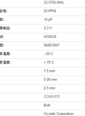 CCHD-575-25-22.5792MHZ 22.5792M CRYSTEK 飞秒 有源晶振 低抖动