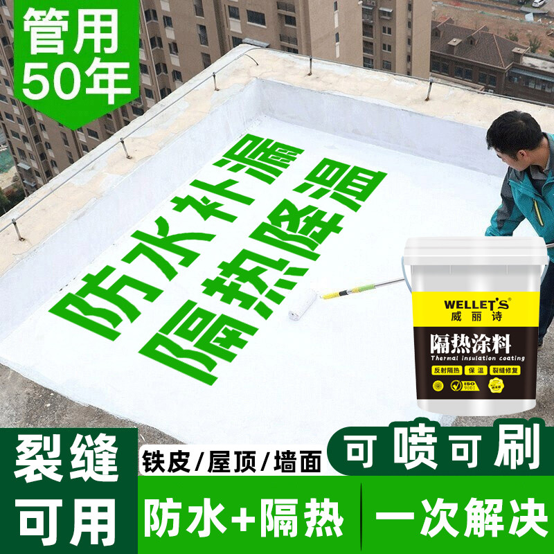屋顶隔热降温防水补漏涂料彩钢瓦铁皮屋顶地面白色漆防晒裂缝修补