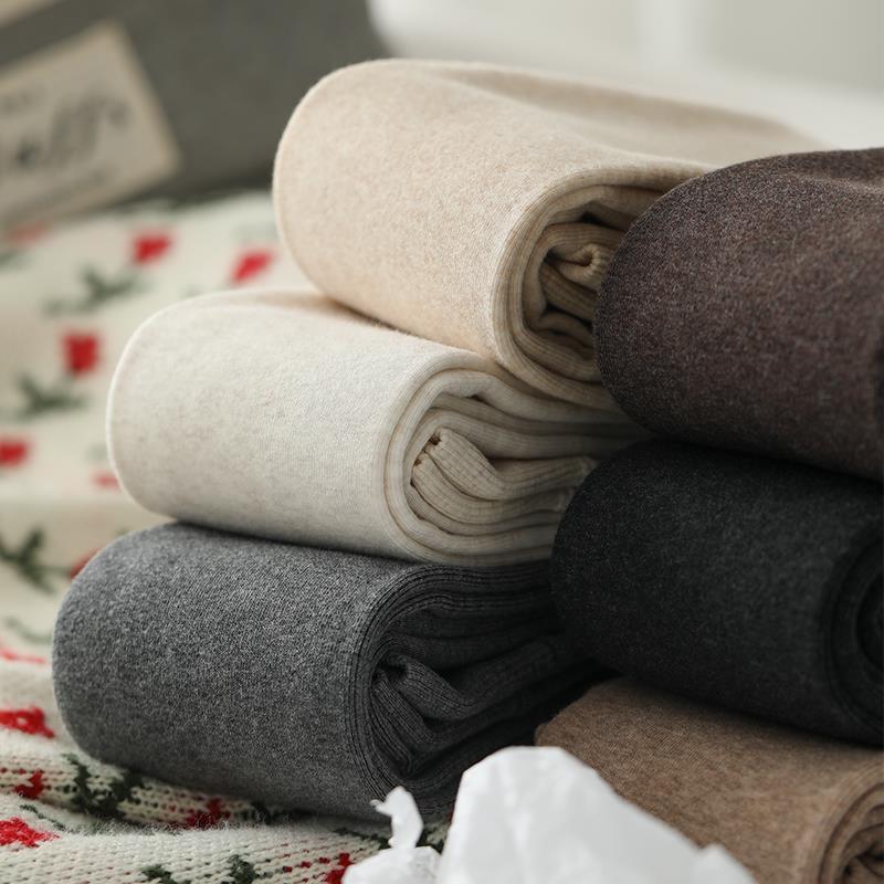 秋冬季加绒加厚打底裤女外穿保暖棉裤日系灰色竖条显瘦踩脚连裤袜