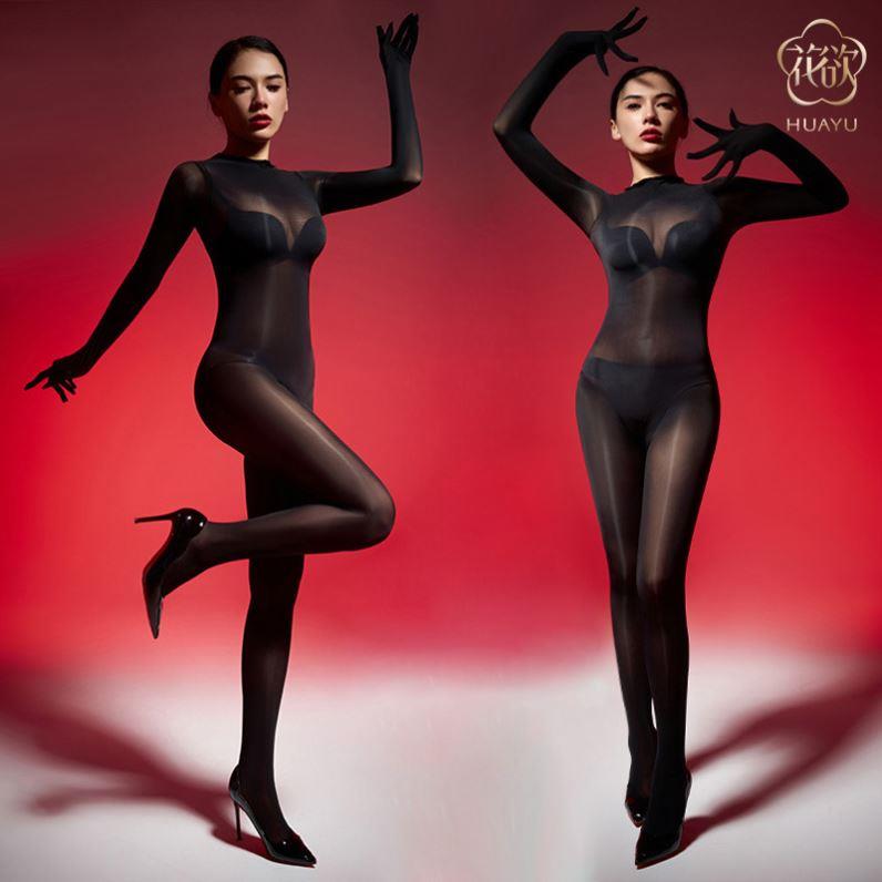 胸无缝腿无缝高叉油亮连体衣5D全包紧身衣性感男女同款高领丝袜衣