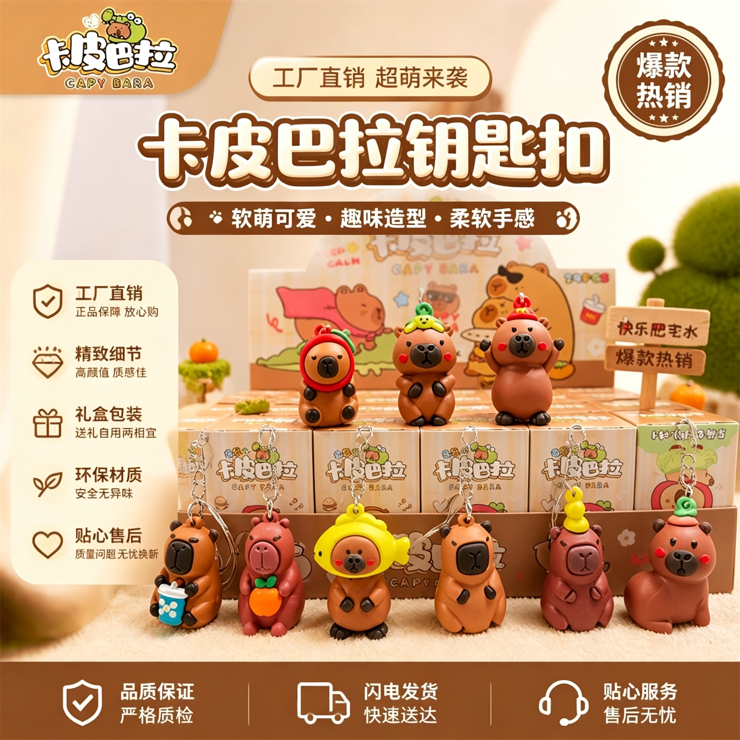 网红卡皮巴拉水豚挂件盲盒手办