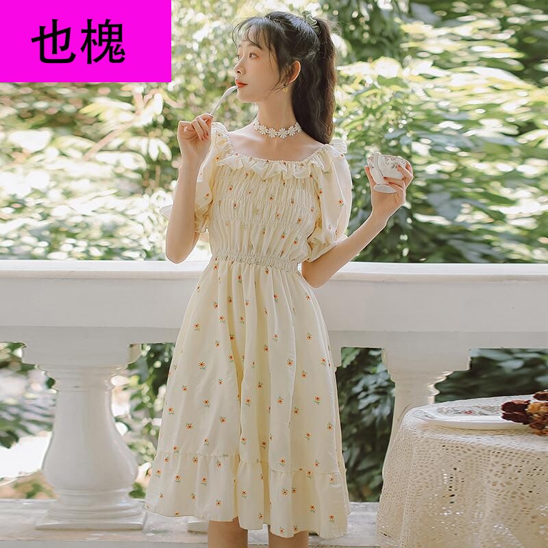 也槐碎花连衣裙少女夏新装款初中高中系学生泡泡袖甜美生
