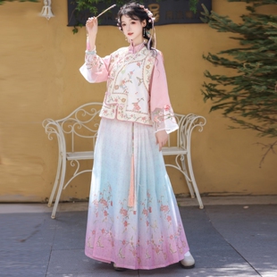 清汉女阑珊小记原创【满庭芳】复原重工刺绣马甲马面裙格格服套装