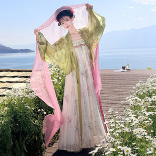 汉服女阑珊小记【青芜】唐制齐胸褶裙法门寺披衫吊带裙春夏日常