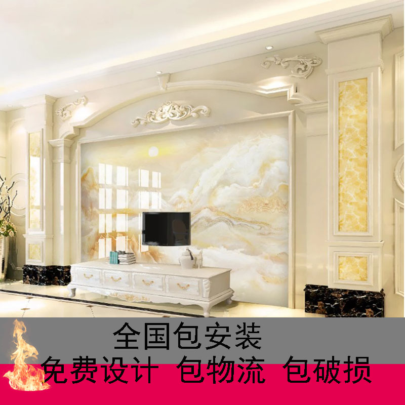 石奢新瓷砖影视风柱背景墙中式石材微晶现代欧式客厅电视墙罗马轻