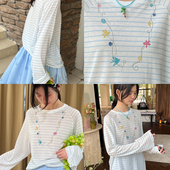 花朵藤蔓清爽长袖 nothe Case「花漫项链」莱赛尔防晒条纹罩衫 T恤