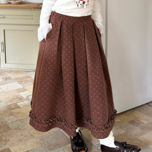 nothe 木耳边重工半身中长裙 Case「爱丁恋人」粉色波点肌理A摆裙