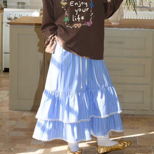 nothe 半身裙气质温柔显瘦蛋糕A字裙 Case「月光海滩」蓝条纹花边