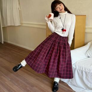 nothe Case「乌梅酒酿」羊毛半身格子裙复古百搭百褶裙