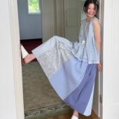 nothe Case「花窗漫游」文艺蓝色碎花拼接裙 宽松设计感A字半裙