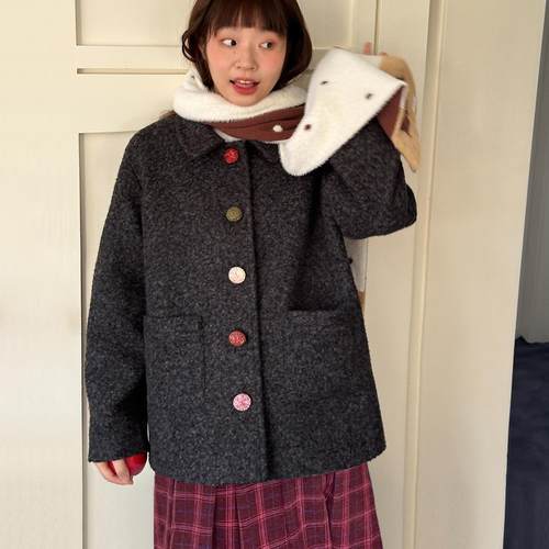 布然｜手工毛线扣毛呢外套
