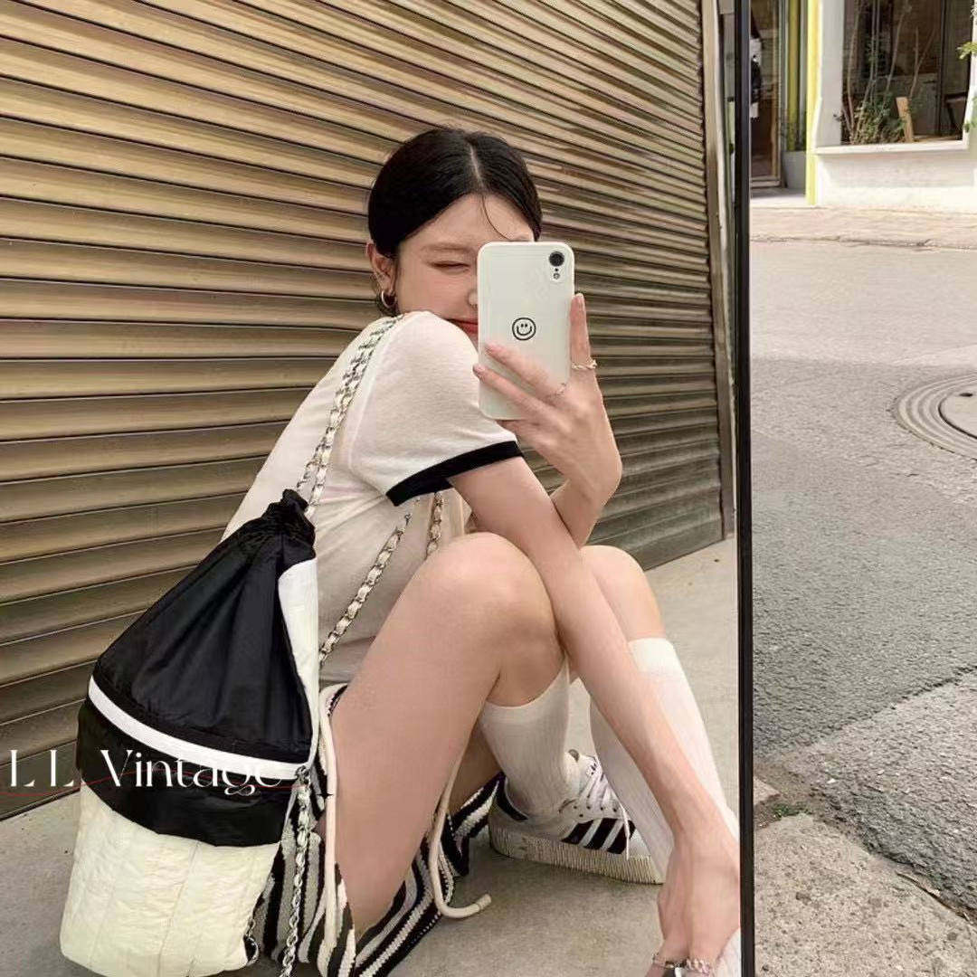 Jennie同款中古束口太空银双肩包流浪款轻便背包女包