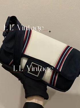 中古条纹方标帆布斜挎包运动系列