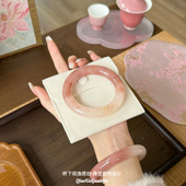 天然新疆金丝玉桃花酿玉镯子少女细圆条冰透藕粉飘花桃运连年轻款