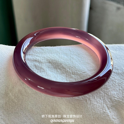 高冰种天然帝王紫玛瑙手镯玉髓手镯紫罗兰玉手镯圆条手镯翡翠色女