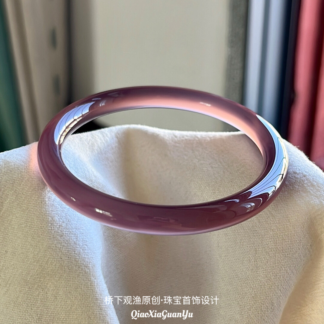天然帝王紫玛瑙手镯圆条紫罗兰叮当镯玉髓手镯正品翡翠送妈妈礼物